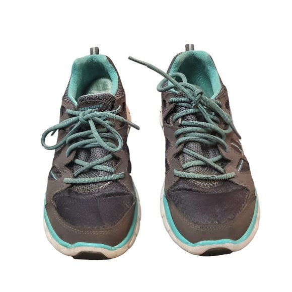Skechers Womens Synergy Memory Sole 11681 Trainer Shoe Gray Turquoise Size 7.5 - Picture 2 of 6